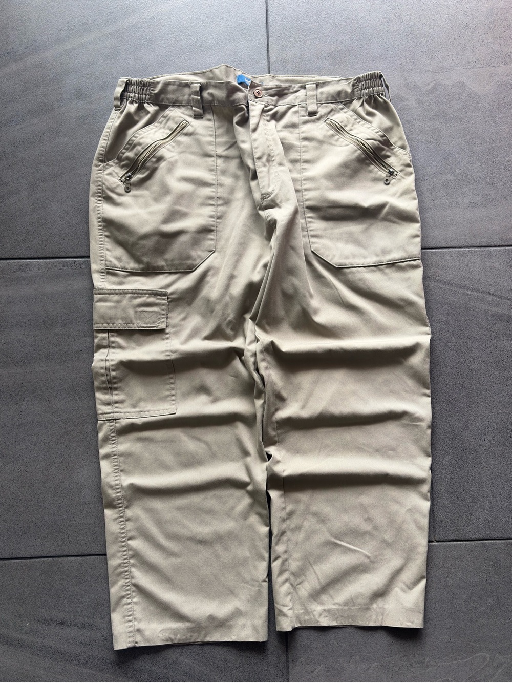 Cotton Traders Khaki Cargo Pants Men’s 38 Partial Elastic Waist Zip Sub-Pocket
